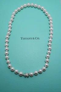 Tiffany & Co 18K White Gold Signature double X Pearl Necklace 8.5-9mm 18" Pearl  - Picture 1 of 12