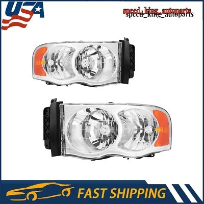 2pcs Front Headlight Assembly For 2002-2005 Dodge Ram 1500 2500 3500 Chrome 3.7L Foto 1 de 4