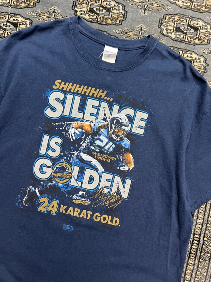 Vtg Marshawn Lynch Seattle Seahawks Silence is Golden Graphic Shirt Size XL - Image 1 of 4