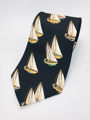 E. Graziano Men's Neck Tie Black with Colored MOTIF Boats Graphic - Image 1 of 4