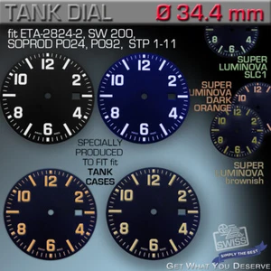 TANK DIAL, Ø 34.4 MM fit ETA 2824-2, SW 200, SOPROD PO24, PO92, STP 1-11 - Picture 1 of 6