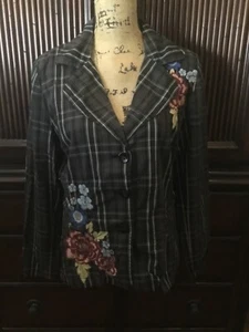 Johnny Was Vintage Plaid Embroidered Blazer Jacket Size M Medium - Picture 1 of 8