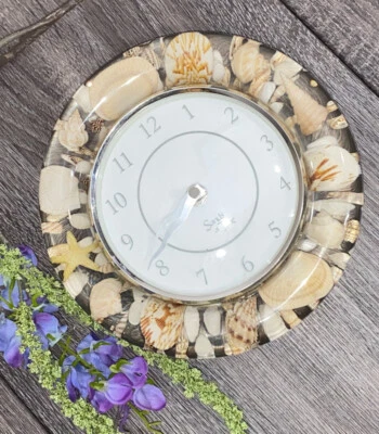 Vintage Lucite Sea Shells Walk Clock 8” Seashells Sands Of Time Battery Works! - Image 1 of 4