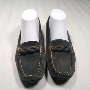 LL Bean Womens 7 Med Shoes  Loafers Suede Leather Gray Slip On Flat Square Toe - Picture 1 of 6