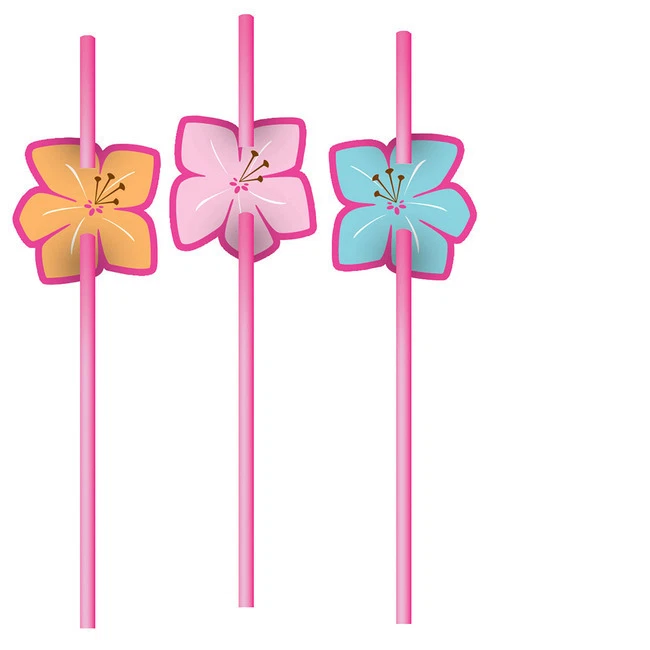 Pink Luau Fun Straws (6) - Birthday Party Supplies - Image 1 of 1