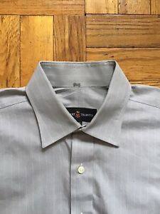 Luxe Robert Talbot 16-33 Gray Striped Dress Shirt,100% Cotton,Classic Fit,Stains