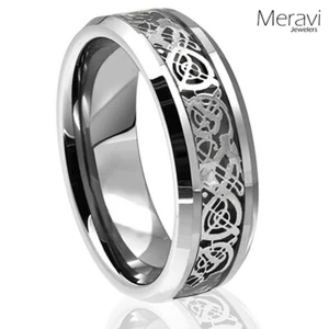 Tungsten Rings for Men Silver Dragon Ring Celtic Mens Rings Mens Wedding Bands - Picture 1 of 40