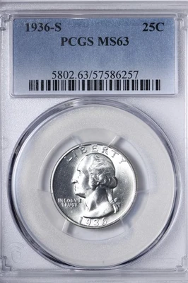 BU 1936-S Washington Quarter PCGS MS63 Beautiful Blazer XXBM - Image 1 of 3