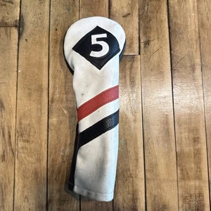 Majek Retro Golf #5 Fairway Wood Headcover White Black with Red Stripe Vintage - Picture 1 of 6