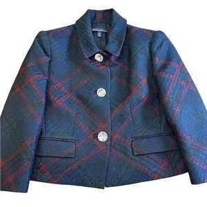 Blazer BROOKS BROTHERS Luxe Recortado Azul Marino A Cuadros Talla 6 Botones Cristal Metálico - Imagen 1 de 15