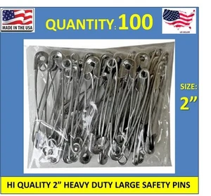 100 EXTRA LARGE JUMBO 2 INCH SAFETY PINS 2" FOR QUILTERS CRAFTERS DIAPERS SEWING - Picture 1 of 8