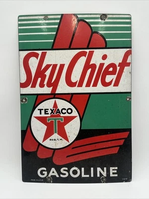 Letrero de metal vintage Texaco Sky Chief gasolina 1947 12x18 usado Foto 1 de 4