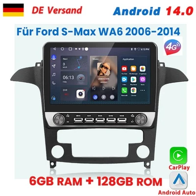 10.1'' Für Ford S-Max WA6 2006-2014 Carplay Android14 Autoradio GPS NAVI 6+128GB - Bild 1 von 4