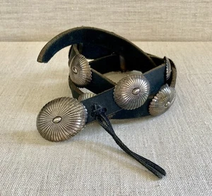 Navajo - O. Begay Sterling Silver Black Concho Belt 5/8” Wide X 30.5”-34” Vtg - Picture 1 of 16