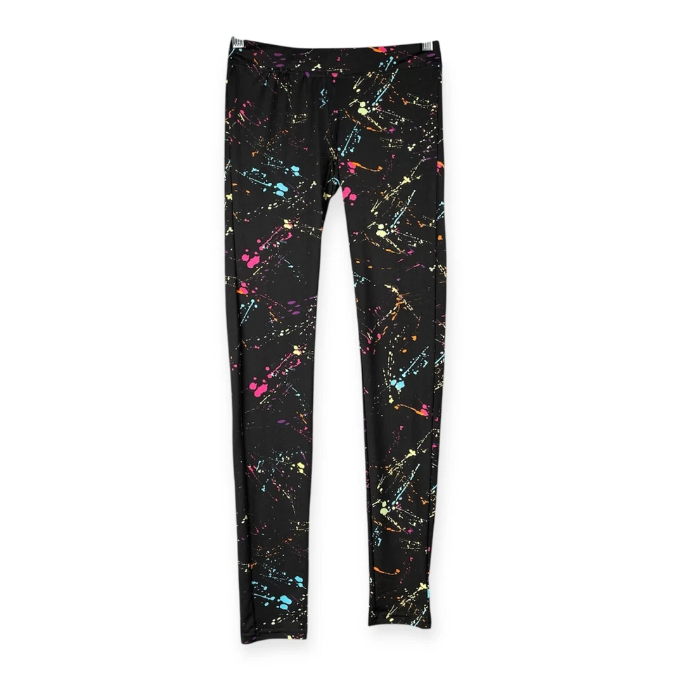 Leggings femininas Tipsy Elves neon splatter TAMANHO MÉDIO preta pintura multicolorida - Imagem 1 de 4