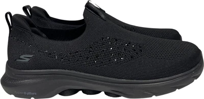 Skechers Women’s Black Go Walk Rhinestone Slip In Walking Shoes - 7.5 - Image 1 of 4