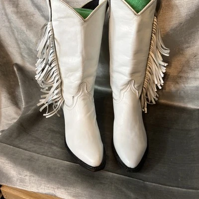 Botas vaqueras para mujer Abilene Boot Co de cuero blanco con flecos talla 5,5 años (7 para mujer)” Foto 1 de 4