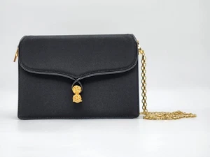 Vinatge Gucci Chain Shoulder Bag Black Satin Crystal Gold Accents Clutch Option - Picture 1 of 23