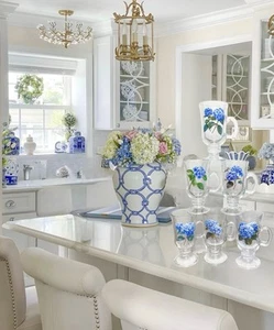 Juego de 6 vasos florales crema irlandesa hortensia azul campo francés - Imagen 1 de 2