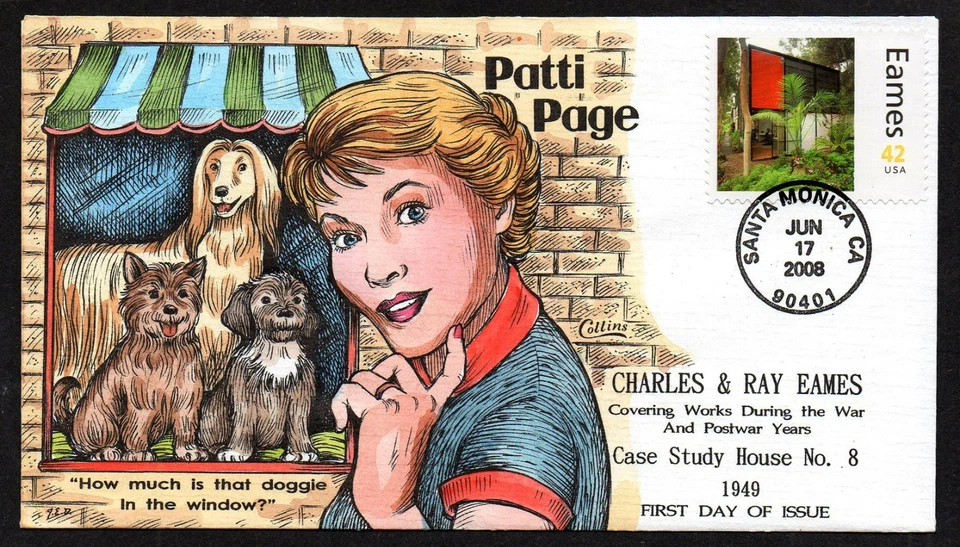 USA, SCOTT # 4333-D, COLLINS FDC COVER 2008 CHARLES & RAY EAMES, PATTI PAGE DOGS - Image 1 of 1