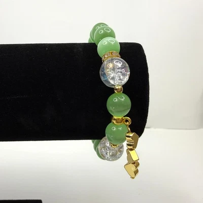 Pulsera con dije de corazón de oro con cuentas de piedra de vidrio verde cristal pavé acento joyería 6,5 Foto 1 de 4
