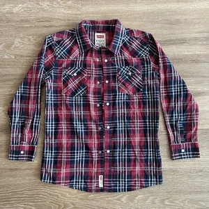 Levi’s Flannel Plaid Button Shirt Red Boys Large - Picture 1 of 19