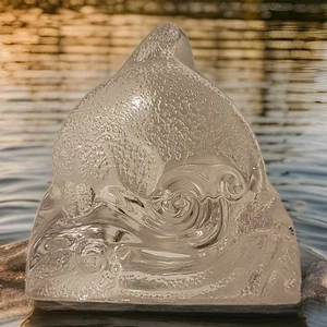 Vintage Dolphin Swimming Partylite Crystal Candle Votive Tea Holder Wave Ocesn - Picture 1 of 5