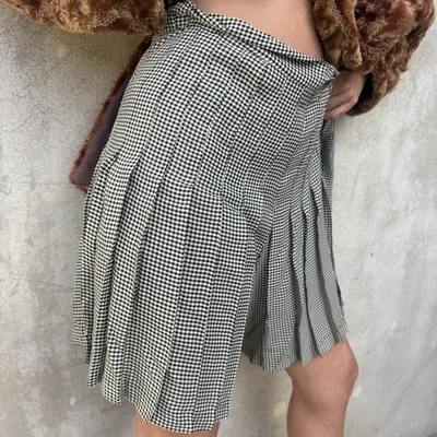 Vintage 1930s Checkered Black&White Rayon Pleated Shorts Sportswear Tennis - Image 1 of 4