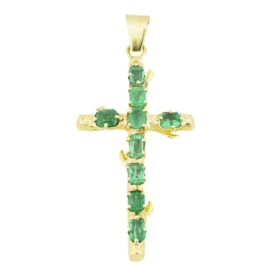 3.48ctw Emerald Accented Gemstone Cross Pendant in 18K Yellow Gold - 13 Grams - Image 1 of 3