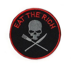 Eat The Rich Sew-on Patch | Jolly Roger Skull & Crossbones Political Slogan Logo - Picture 1 of 1