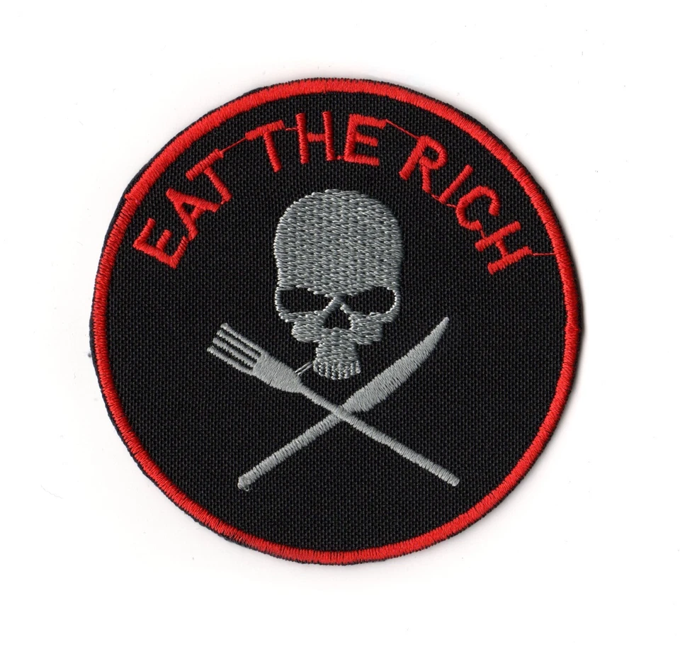 Eat The Rich Sew-on Patch | Jolly Roger Skull & Crossbones Political Slogan Logo - Image 1 of 1