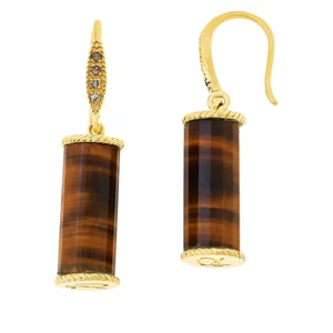 Rarities Barrel Cut Tigers Eye and Champagne Diamond Drop Earrings - Picture 1 of 1