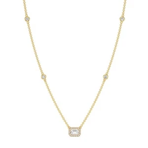 1.50ct Elegant Emerald Bezel Station Necklace Lab-Grown Diamond 14k Yellow Gold - Picture 1 of 3