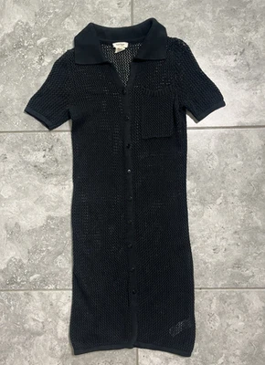 Haute Hippie Dress XS Black Crochet Short Sleeve Button Swim Beach Coverup - Image 1 of 4