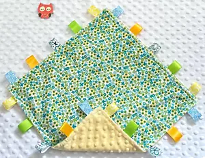 Double Minky! Izzy Ditzy Flowers & Yellow Minky Tag Taggie Sicherheitsdecke Baby - Bild 1 von 1