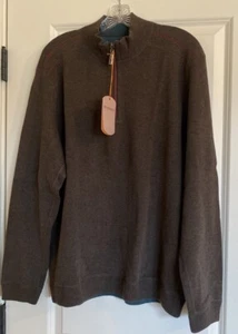 TOMMY BAHAMA Reversible Flip Side Pro Half Zip Sweater Brown Green Sz L NWT - Picture 1 of 11