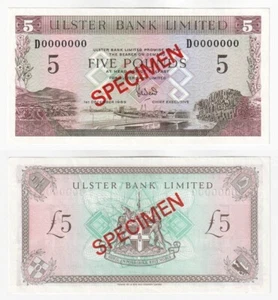 IRELAND Ulster Bank Ltd £5 Specimen Banknote (1989) BYB: NI.816s - aUNC - Picture 1 of 3