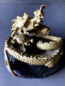 STATUA SCULTURA BRONZO ANTICO MEDIEVALE ARROTOLATA SERPENTE DRAGO ALTEZZA 8" - Foto 1 di 6