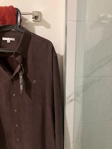 Camicia Geoffrey Beene marrone poliestere pesante abbottonata uomo adulto XL NUOVA CON ETICHETTE NUOVA - Foto 1 di 3