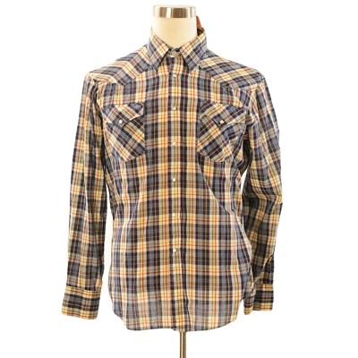 Camisa Western Vintage Años 70 Para Hombre XL A Cuadros Azul Amarillo Perla A Presión Estilo Vaquero Foto 1 de 4