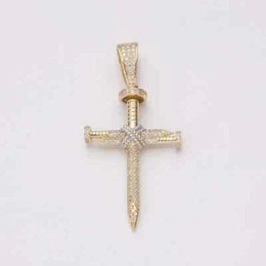 1Ct Round Cut Lab Created Diamond Screw Nail Cros Pendant 14K White Gold Over - Picture 1 of 4