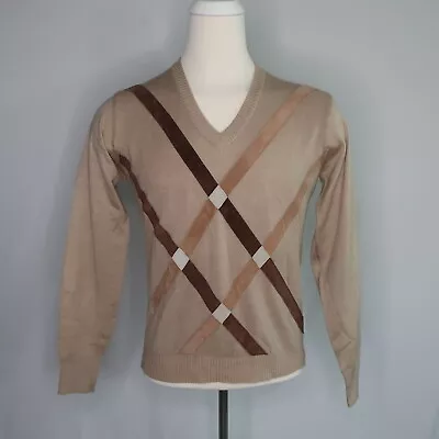 VTG 70s Alan Stuart V Neck Sweater Brown Leather Strap Preppy Grandpa Dad Mens M - Image 1 of 4