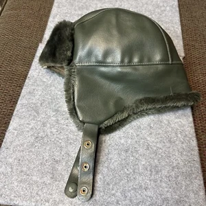 Vintage YA Headwear Sri Lanka Green Trapper Hat w/ Ear Flaps Faux Leather/Fur XL - Picture 1 of 7