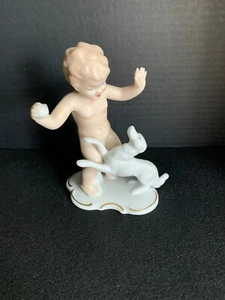 Borzoi & Boy Germany Figurine Vintage Handarbeit - Picture 1 of 12