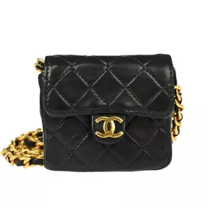 Chanel Black Lambskin Classic Flap Micro Chain Crossbody Bag Pouch 124543 - Picture 1 of 12