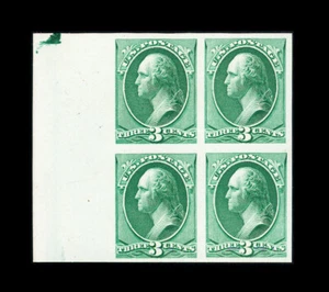 EE. UU. #207P4; BLOQUE DE 4 A PRUEBA DE PLACA WASHINGTON 3¢ EN TARJETA, EXCELENTE-NGAI - Imagen 1 de 2