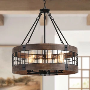 Farmhouse Rustic Chandelier Light Fixture 6-Light Round Hanging Pendant Lighting - Picture 1 of 9