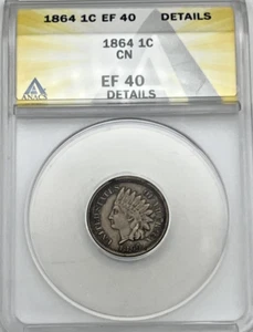 1864 Indian Head Cent Penny ANACS EF40 XF40 Graded Copper Nickel IHC USA - Picture 1 of 2