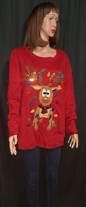 Karen Scott Christmas Sweater, Red, 2X, Deer w/ bell - Picture 1 of 3