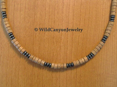 * Ручной работы * дерева Heishi и гематит драгоценных камней ожерелье - 18-1/2" длина - Изображение 1 из 2